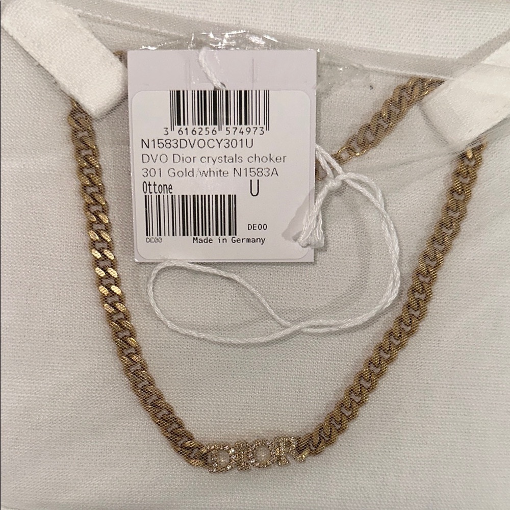 Dior Gold Crystal-Embellished Logo Chain Necklace - Picture 3 of 7